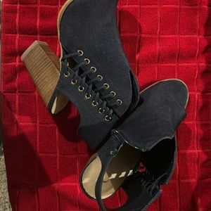 Dark denim peek a boo bootie